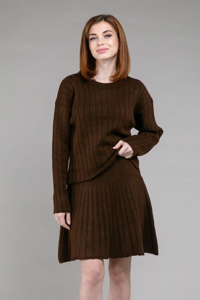 Костюм свитер+юбка ONE SIZE (коричневый) — 1