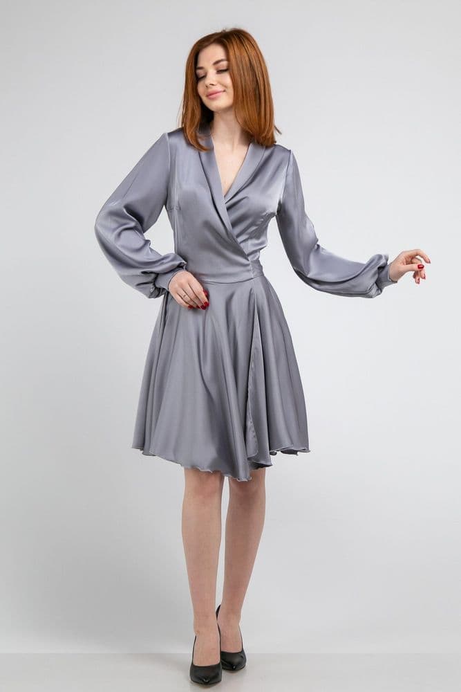 Платье мини на запах ONE SIZE (серый) — 5