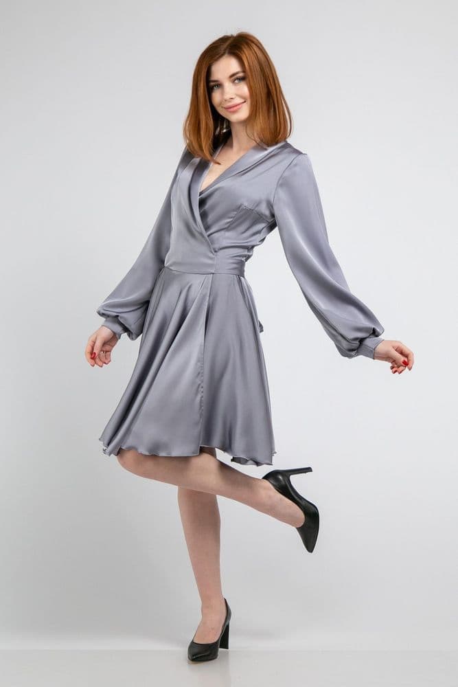 Платье мини на запах ONE SIZE (серый) — 2