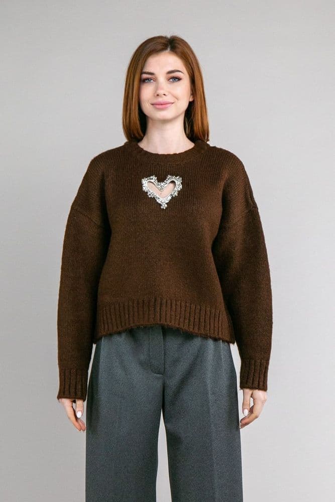 Свитер с сердечком ONE SIZE (коричневый) — 1