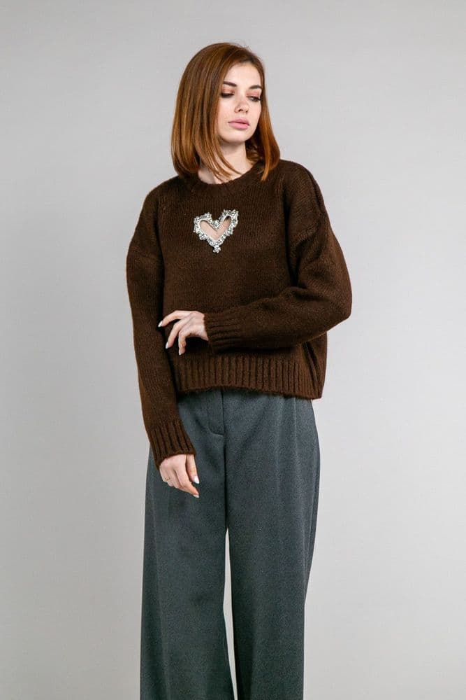 Свитер с сердечком ONE SIZE (коричневый) — 3