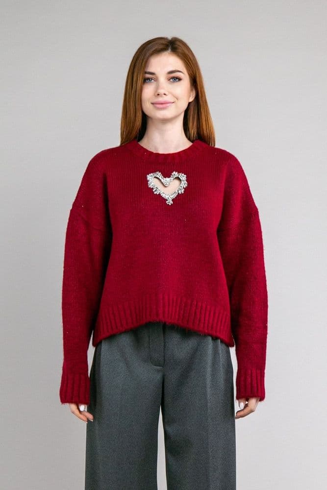 Свитер с сердечком ONE SIZE (бордо) — 6
