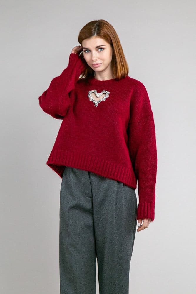 Свитер с сердечком ONE SIZE (бордо) — 7