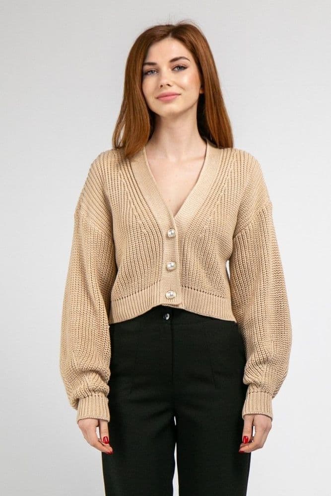 Кардиган короткий с золотыми пуговицами ONE SIZE (беж) — 1