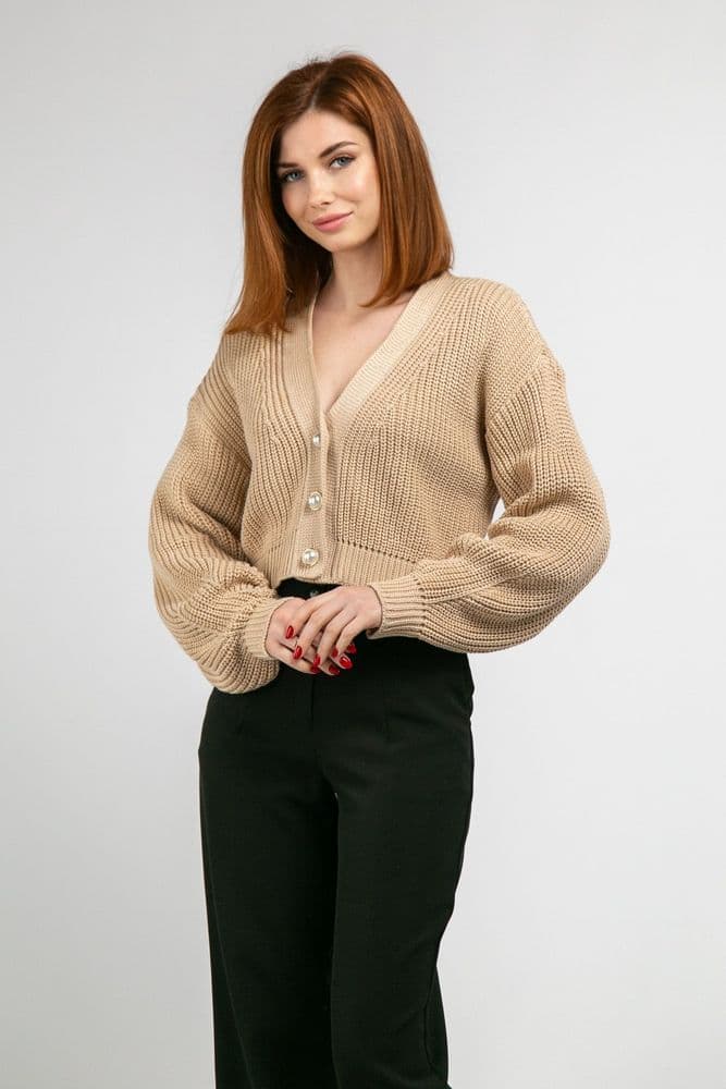 Кардиган короткий с золотыми пуговицами ONE SIZE (беж) — 3