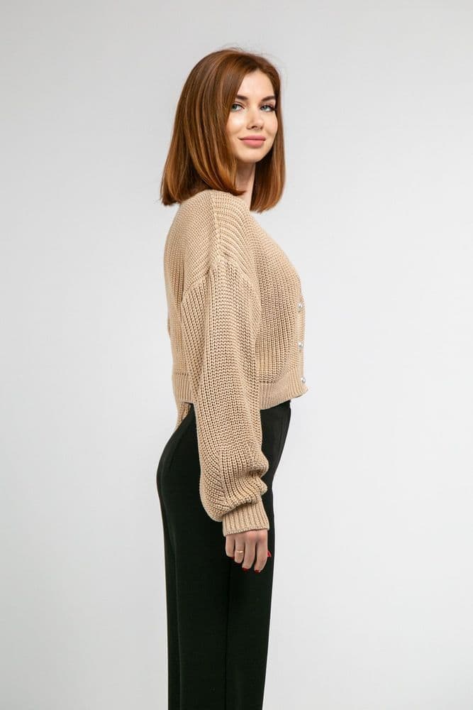 Кардиган короткий с золотыми пуговицами ONE SIZE (беж) — 4