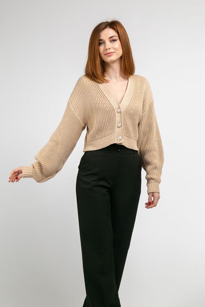 Кардиган короткий с золотыми пуговицами ONE SIZE (беж) — 7