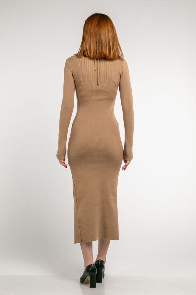 Плаття міді з розрізом і зав'язками ONE SIZE (кемел) — 5