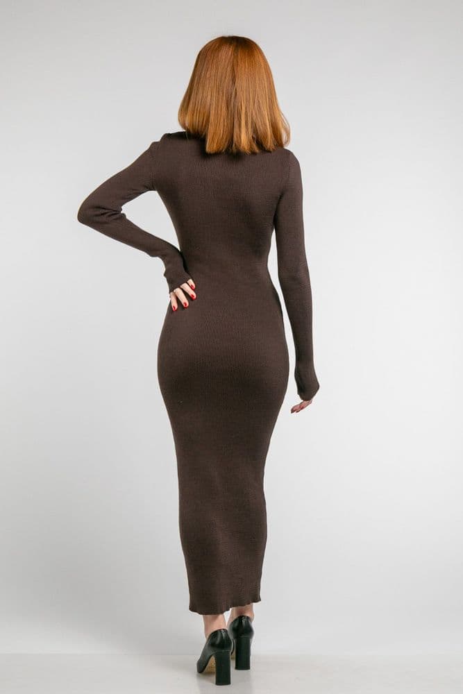 Платье миди с вырезом ONE SIZE (коричневый) — 4