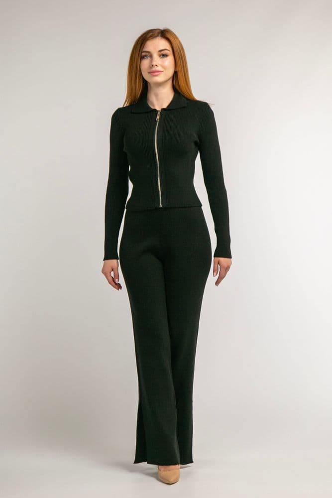 Костюм трикотажний кофта+брюки на молнії ONE SIZE (чорний) — 3