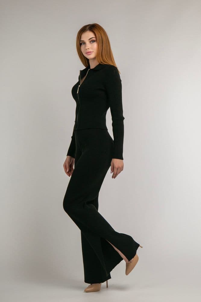 Костюм трикотажний кофта+брюки на молнії ONE SIZE (чорний) — 5