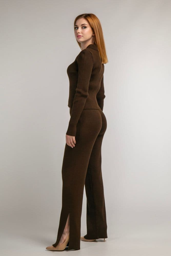 Костюм трикотажний кофта+брюки на молнії ONE SIZE (коричневий) — 3