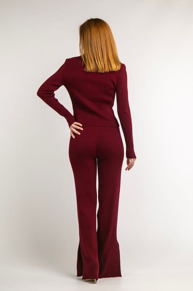 Костюм трикотажний кофта+брюки на молнії ONE SIZE (бордовий) — 1