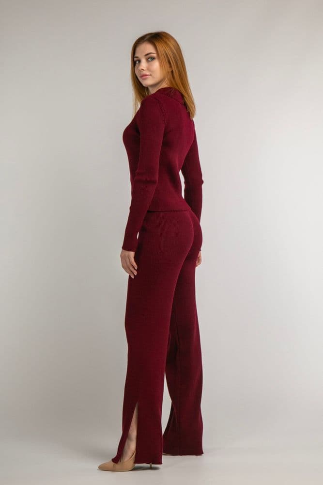 Костюм трикотажний кофта+брюки на молнії ONE SIZE (бордовий) — 3