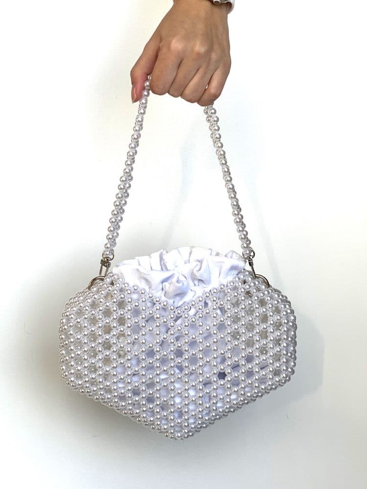 Сумка из бусин Сердце (белый) — 3