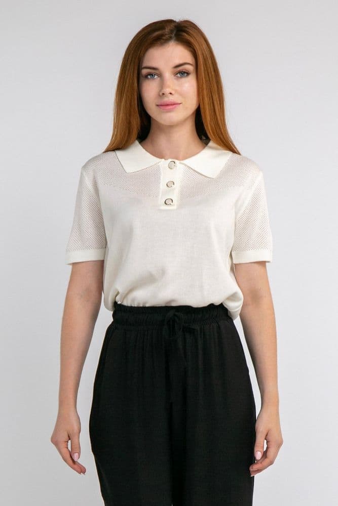 Джемпер з коротким рукавом ажурний ONE SIZE (молочний) — 2
