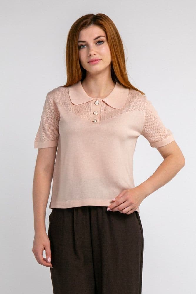 Джемпер с коротким рукавом ажурный ONE SIZE (розовый) — 2