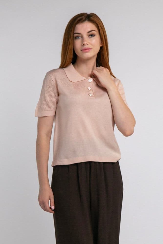 Джемпер с коротким рукавом ажурный ONE SIZE (розовый) — 3
