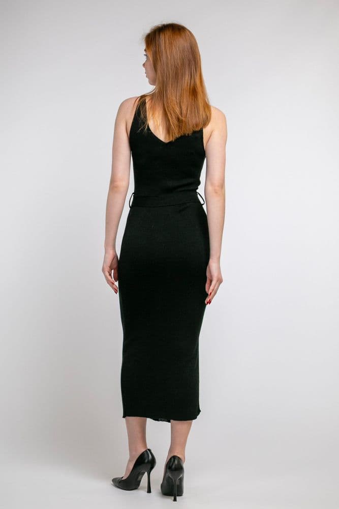 Плаття трикотажне з поясом міді ONE SIZE (чорний) — 4