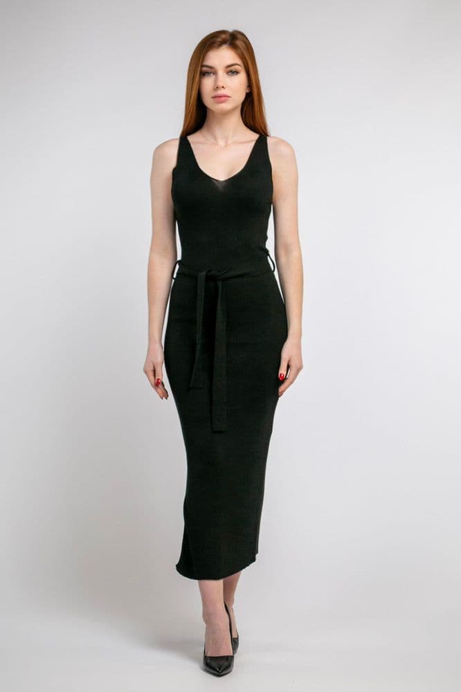 Плаття трикотажне з поясом міді ONE SIZE (чорний) — 2