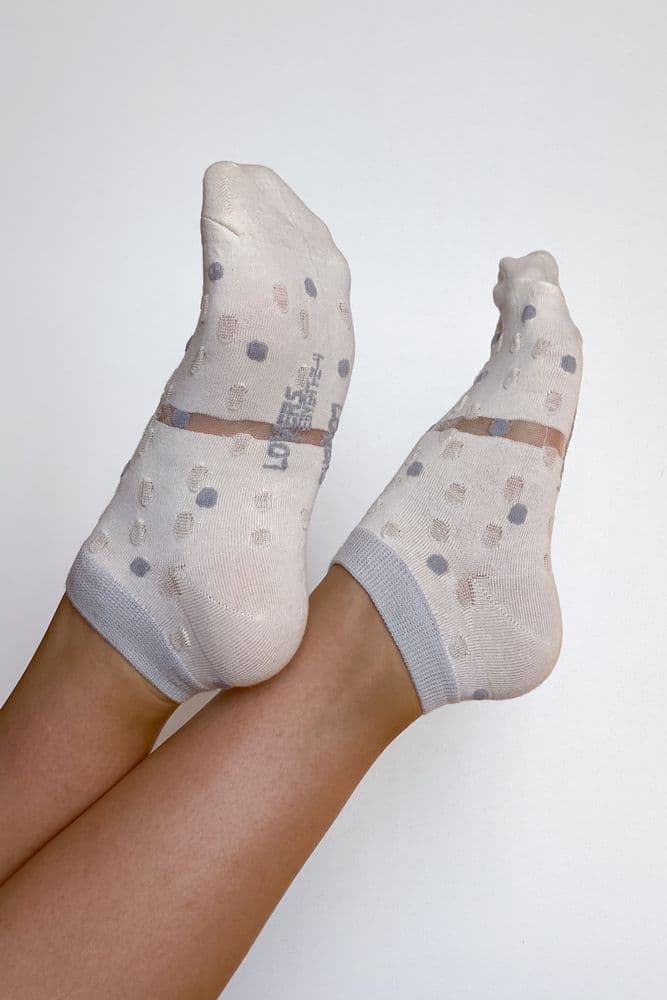 Шкарпетки короткі котон малюнок горох 36-41 (молочний+сірий) — 2