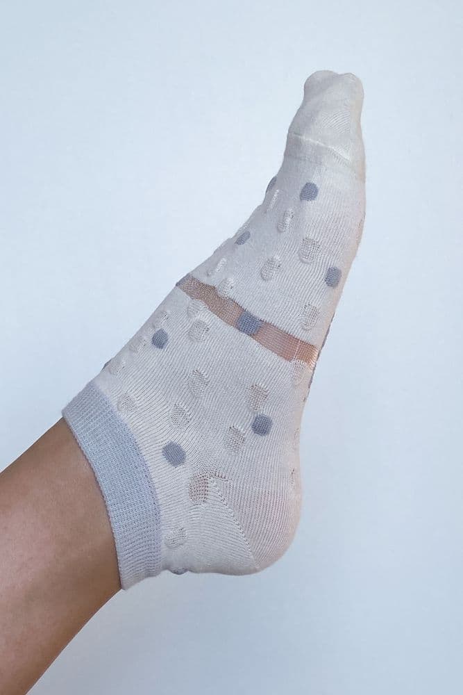 Шкарпетки короткі котон малюнок горох 36-41 (молочний+сірий) — 3