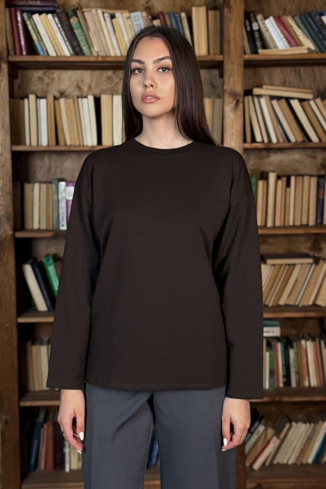 Лонгслив двунитка с круглым вырезом ONE SIZE (шоколад) — 1