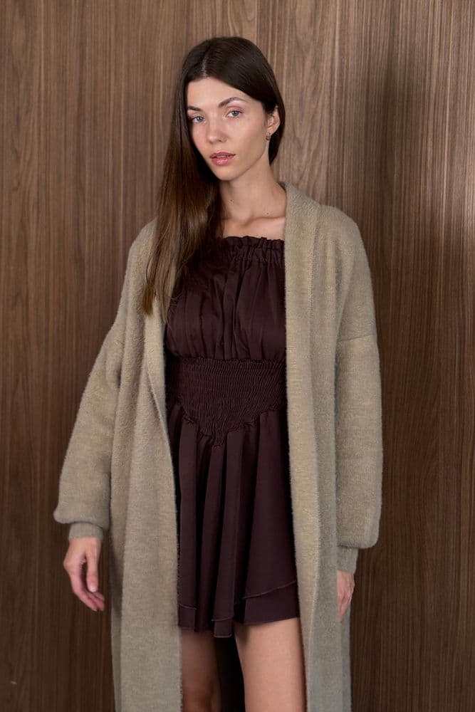 Кардиган максі з манжетами ONE SIZE (бежевий темний) — 1