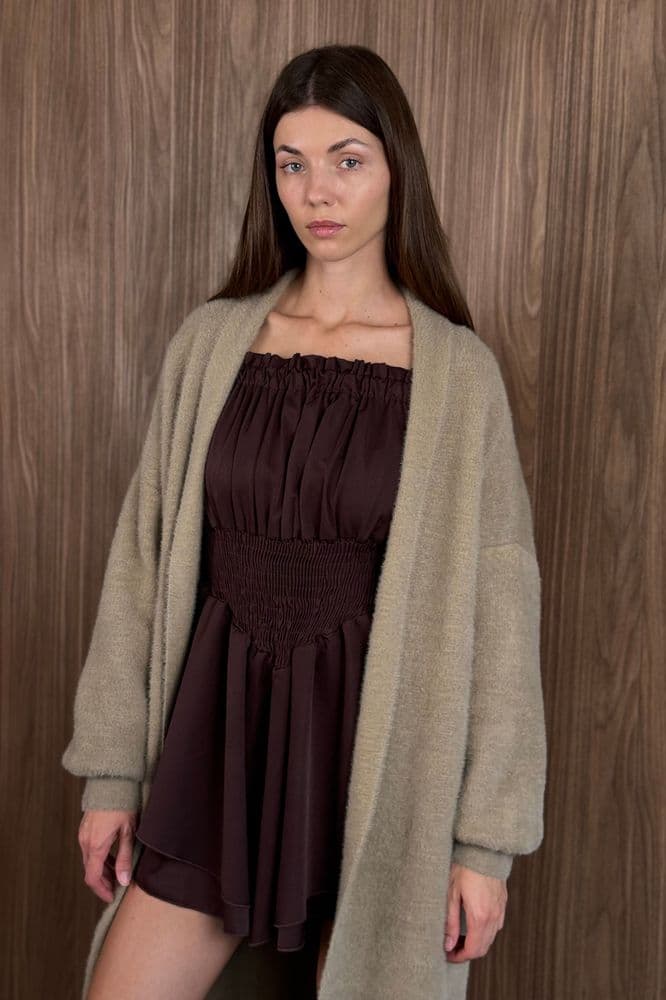 Кардиган максі з манжетами ONE SIZE (бежевий темний) — 4