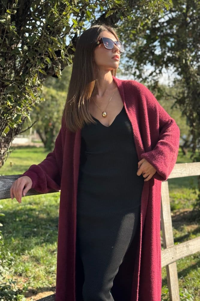 Кардиган макси с манжетами ONE SIZE (бордо) — 5