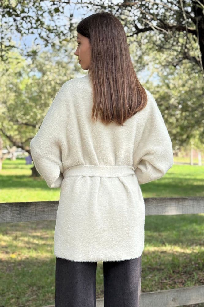 Кардиган короткий с поясом ONE SIZE (бежевый) — 1