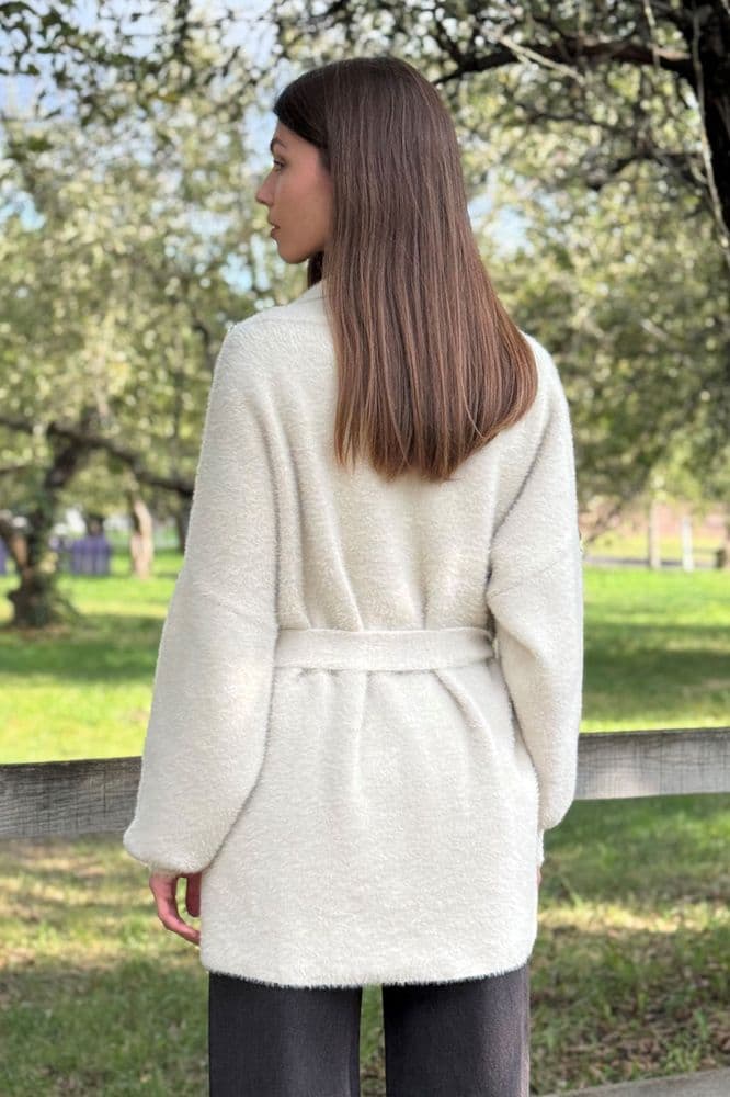 Кардиган короткий с поясом ONE SIZE (бежевый) — 2