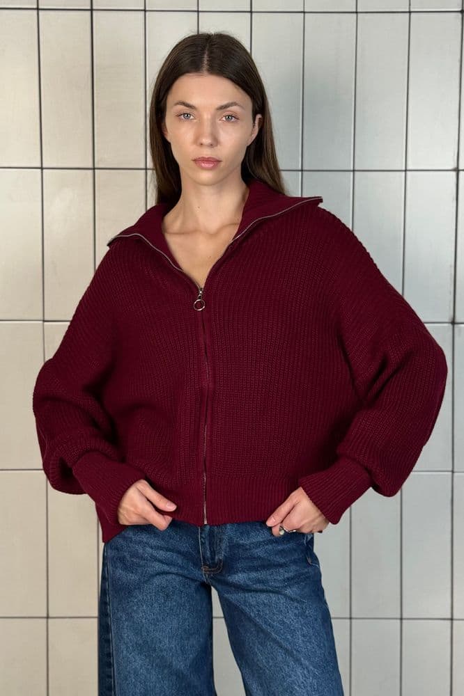 Джемпер короткий с молнией ONE SIZE (бордо) — 2