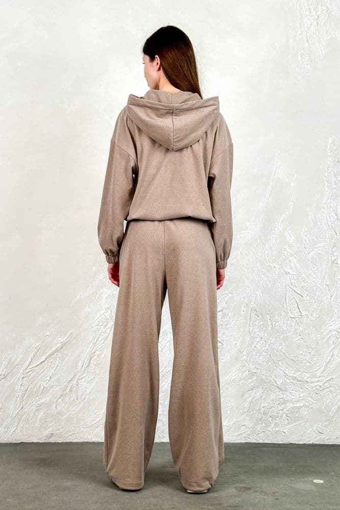 Костюм из кофты + брюки палаццо микрофлис (бежевый) — 5