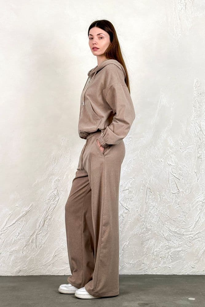 Костюм из кофты + брюки палаццо микрофлис (бежевый) — 3