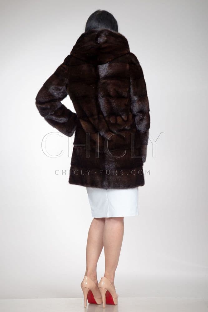 Шуба норковая махагон с трансформациями и капюшоном — 48