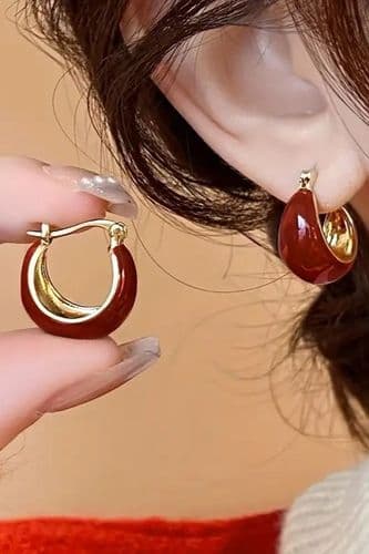 Сережки кільця (золотий+бордо)