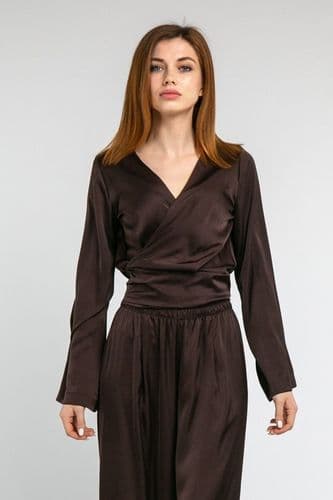 Блуза атласна на запах двухстороння (коричневий)