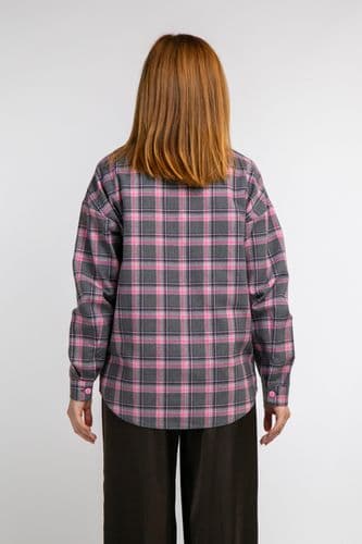 Сорочка в клітинку (сірий темний+рожевий)