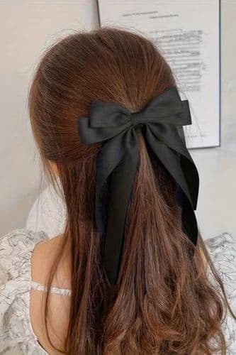 Заколка атласний бант (чорний)