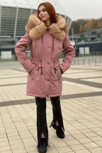 Парка из плащевки с отделкой блюфростом (розовый+рыжий)
