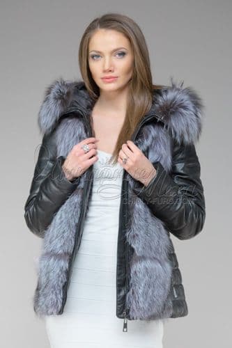 Куртка из кожи с отделкой чернобуркой Зайна