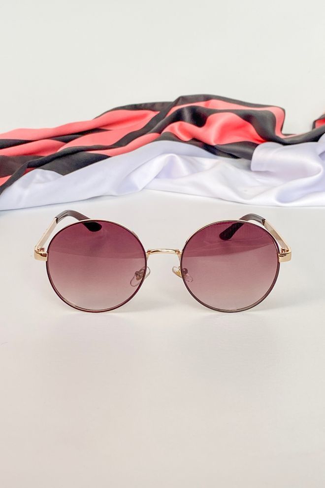 Очки круглые металлические (золото+коричневый)