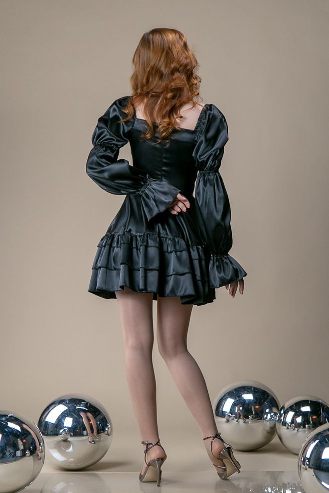 Плаття міні атласне з корсетним верхом (чорний)