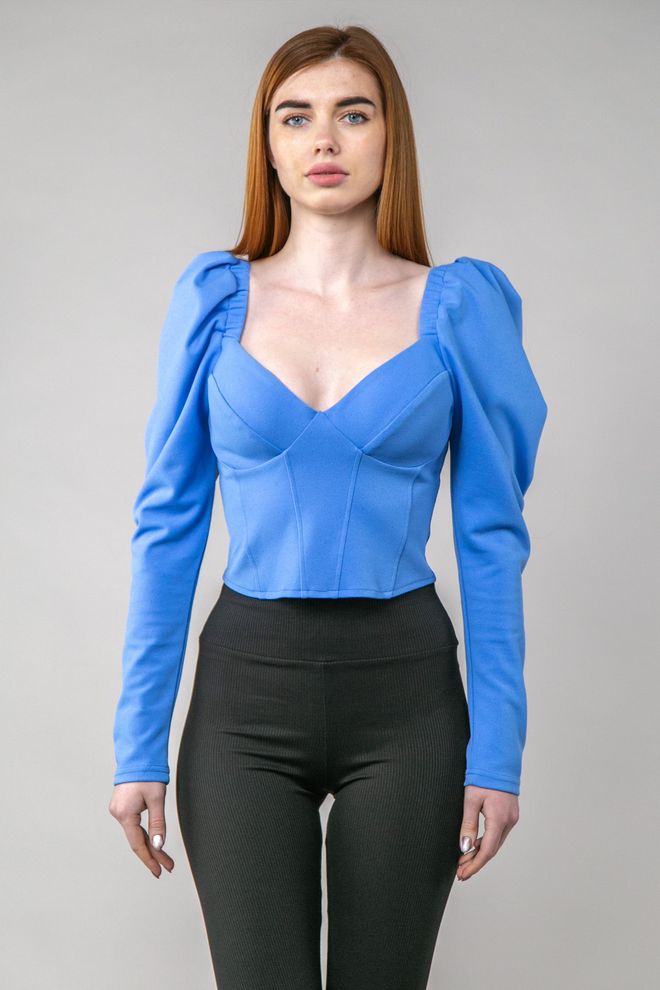 Блуза-корсет с длинным рукавом (голубой)
