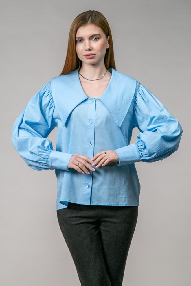 Рубашка с большим воротником (голубой)