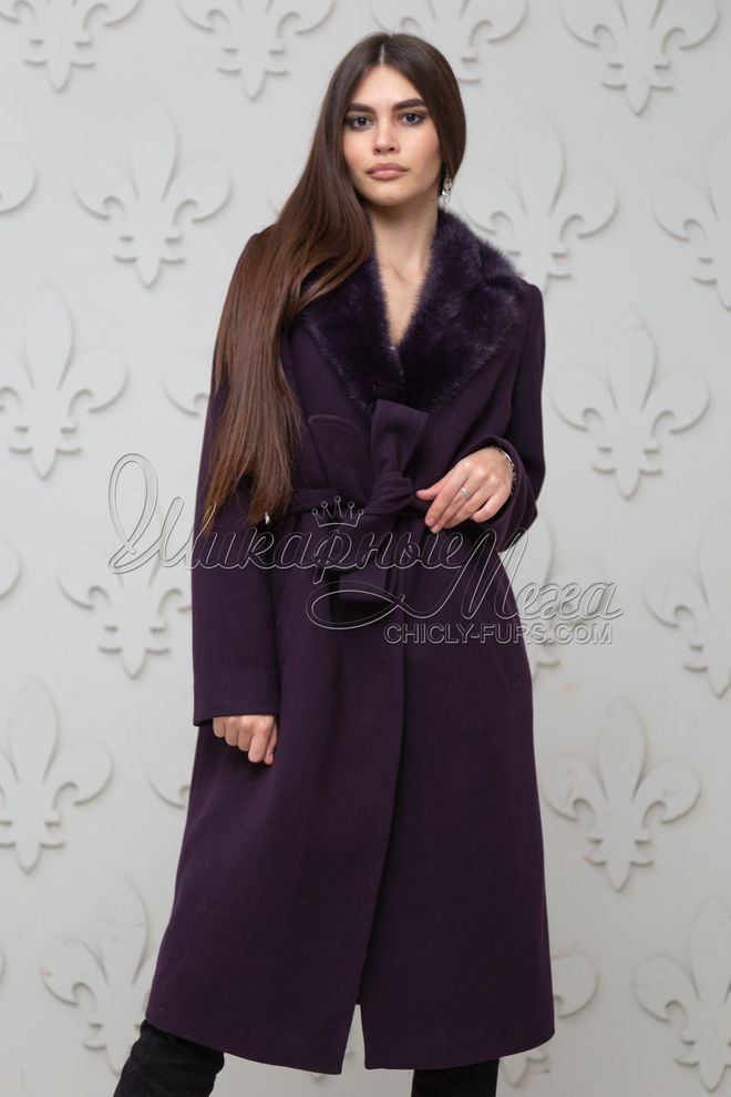 Пальто кашемірове з норкою Вівіана (фіолетовий)