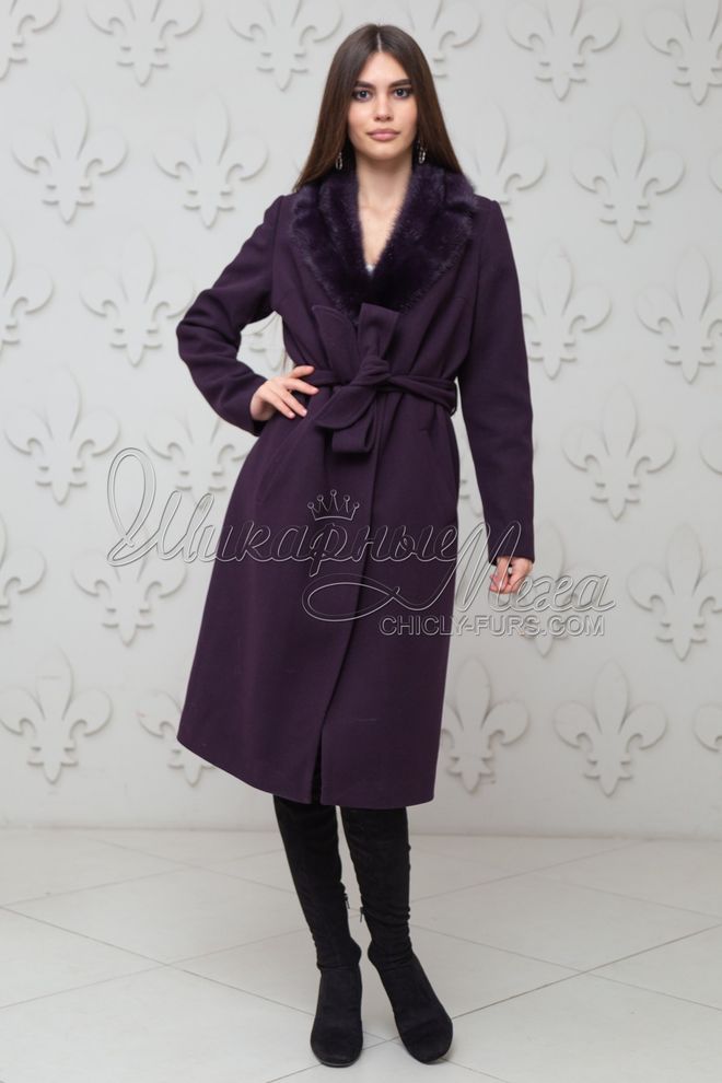 Пальто кашемірове з норкою Вівіана (фіолетовий)