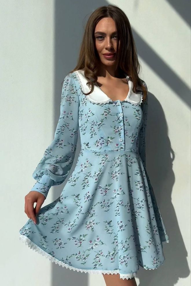 Плаття міні з білим коміром (блакитний)