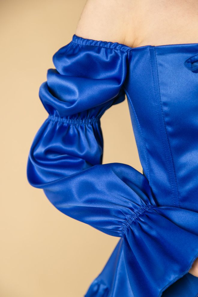 Плаття міні атласне з корсетним верхом (синій)